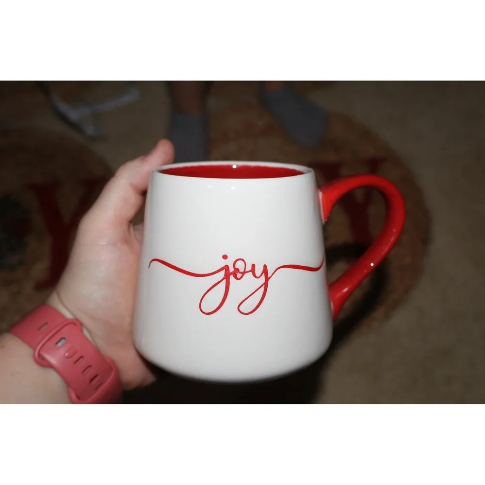 Christmas Holiday Farmhouse Joy Jute Placemats & Mug Set Red White Rustic Decor